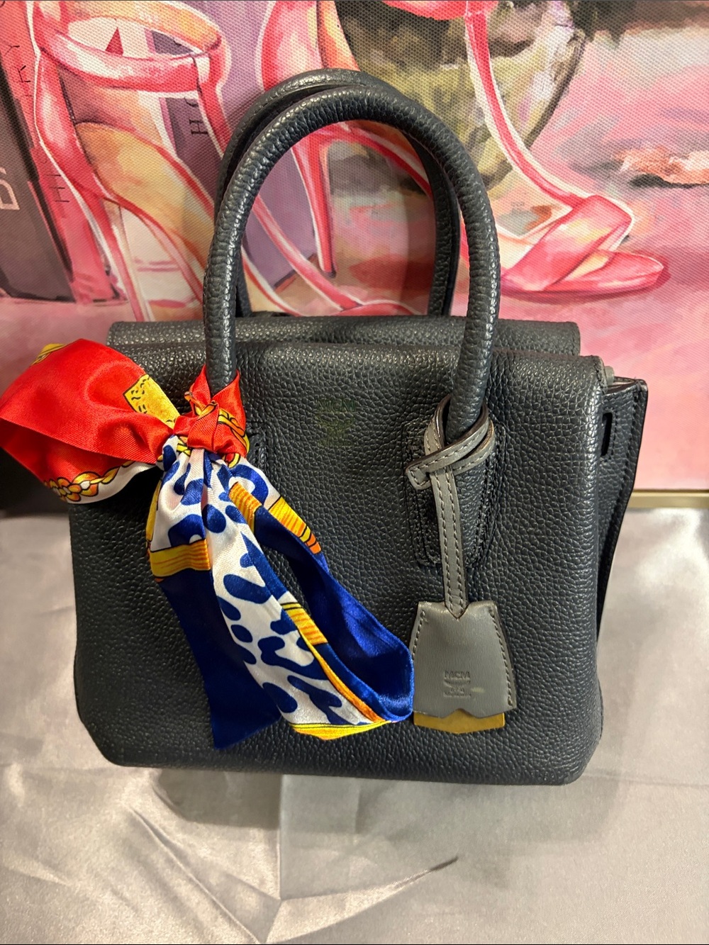 MCM Mini Milla Black Pebbled Leather Top-Handle Tote